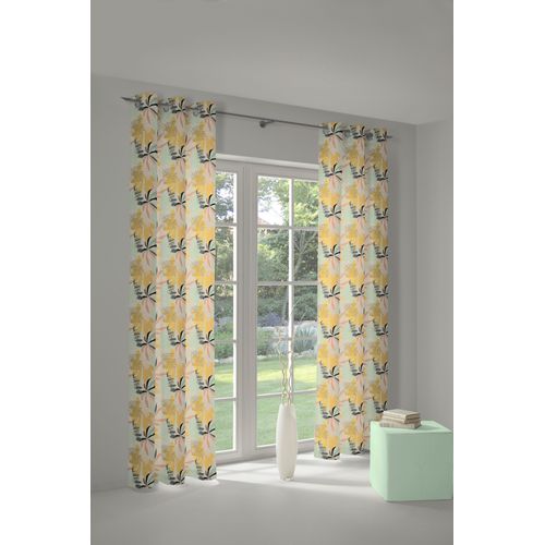 4004567287528 - Vorhang ADAM Jungle Gr 1 bunt (gelb türkis) B145cm H145cm Jacquard Baumwolle (Bio-Baumwolle) Gardinen aus 100% Bio-Baumwolle Ösen (1 St)