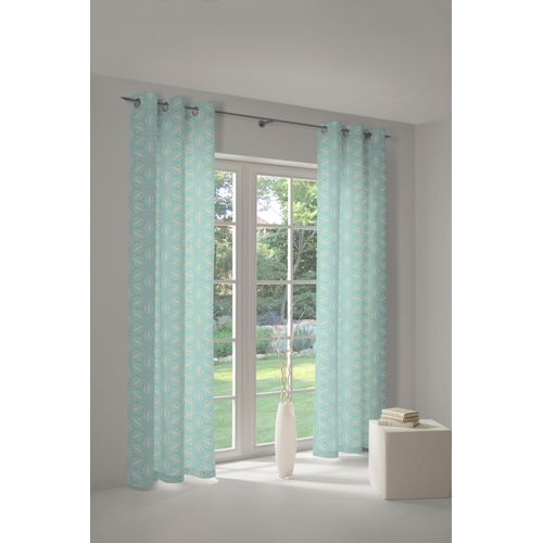 4004567272265 - Vorhang ADAM Vorhang Retro Floret aus 100 % Bio-Baumwolle mit Ösen (1 St) Gr 1 blau (türkis) B145cm H145cm Jacquard Baumwolle (Bio-Baumwolle) Gardinen Vorhang Retro Floret aus 100% Bio-Baumwolle mit Ösen (1 St)