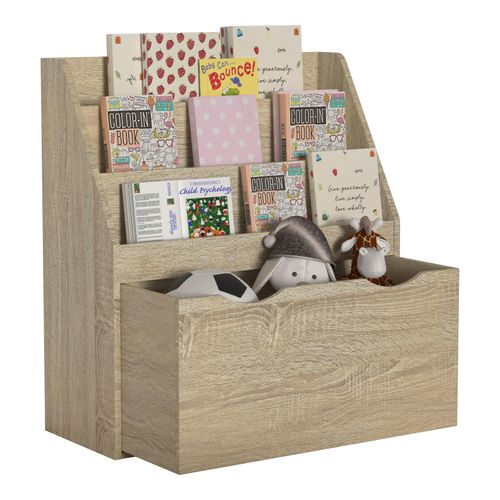 4051814439940 - Holzregal mit Rollen Schublade platzsparendes Kinder Regal Maße H 80 x B 73 x T 30 cm Elegantes Regal stehend Aufbewahrungsbox Bücherregal Aufbewahrungsregal - Besira L