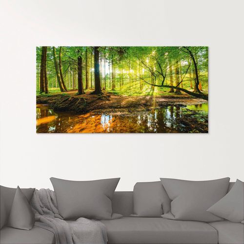 4058661011435 - Glasbild ARTLAND Wald mit Bach Bilder Gr B H 125 cm x 50 cm Glasbild Wald 1 St grün Glasbilder in verschiedenen Größen