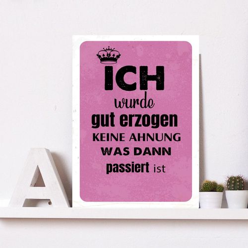 4067437343106 - Metallbild QUEENCE gut erzogen Bilder Gr B H 30 cm x 45 cm Metallbild Schriftzüge Hochformat 1 St pink Metallbilder Stahlschilder