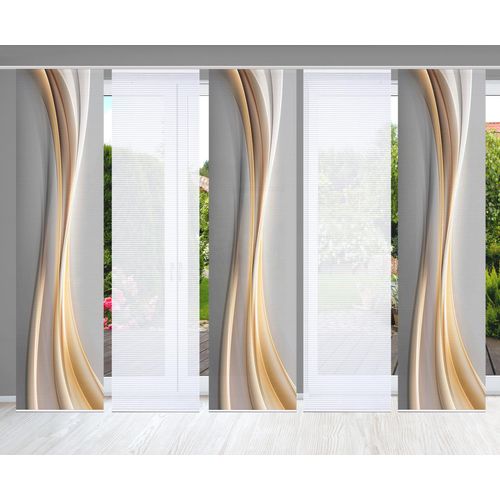 4056751444996 - Schiebegardine HOME IN GREEN ELANIA Gr 1 gold (goldfarben) B60cm H245cm Polyester Gardinen SET DIGITALDRUCKBAMBUSOPTIK RECYCELT