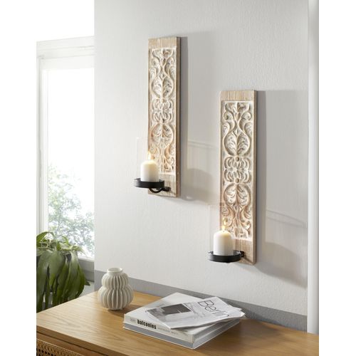 1234850686650 - Wandkerzenhalter HOME AFFAIRE weiß (weiß natur) Kerzenhalter B H T 12cm x 51cm x 135cm Holz teilmassiv Metall B12cm H51cm T135cm
