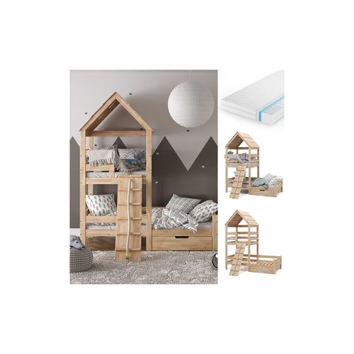 4066731052394 - VitaliSpa Spielturmbett Kinderbett Spielbett Teddy Natur modern 208x235 cm Massivholz Kinderzimmer Lattenrost Bett Schublade Matratze Abenteuerbett Kletterbett