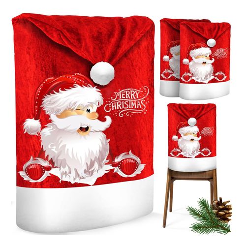 4255598302791 - KESSER® Premium Weihnachtsstuhlüberzug Set Stuhlhussen für Weihnachten Nikolausmütze Stuhlbezug Husse Weihnachtsdeko für Stühle Überzieher - Stuhlabdeckung im weihnachtlichen Design