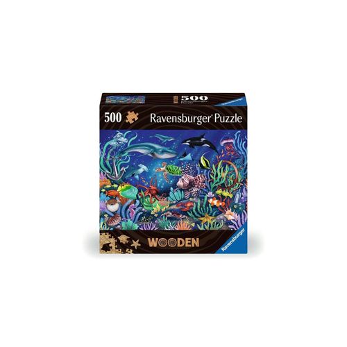 4005556175154 - Ravensburger WOODEN Puzzle 17515 - Unten im Meer - 500 Teile Holzpuzzle für Erwachsene und Kinder ab 14 Jahren mit stabilen individuellen Puzzleteilen und 40 kleinen Holzfiguren (Whimsies)