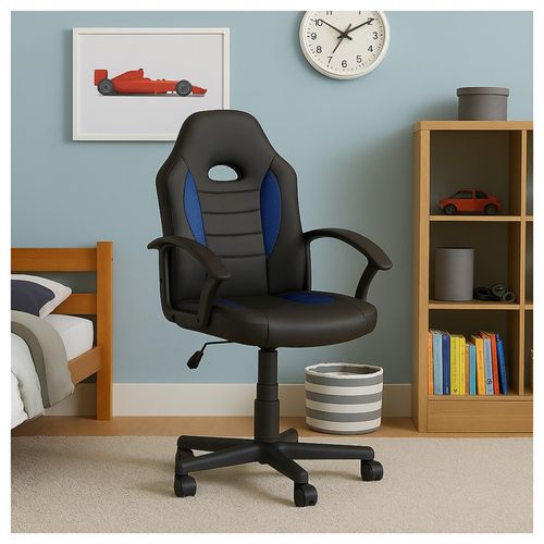 4255701914323 - Schreibtischstuhl Junior höhenverstellbar ergonomischer Drehstuhl Schwarz-Blau