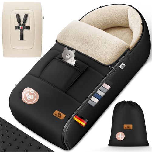 4255598302081 - KIDIZ® Babyfußsack Baby Fußsack Winterfußsack Babyschale mit Reißverschluss Kuschelsack Babydecke Kinderwagen waschbar verschließbarer Kopfteil Tasche passend für alle Kinderwagen