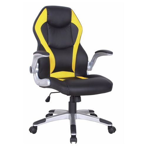 4255701925145 - Drehstuhl Schwarz-Gelb mit klappbaren Armlehnen Tornado