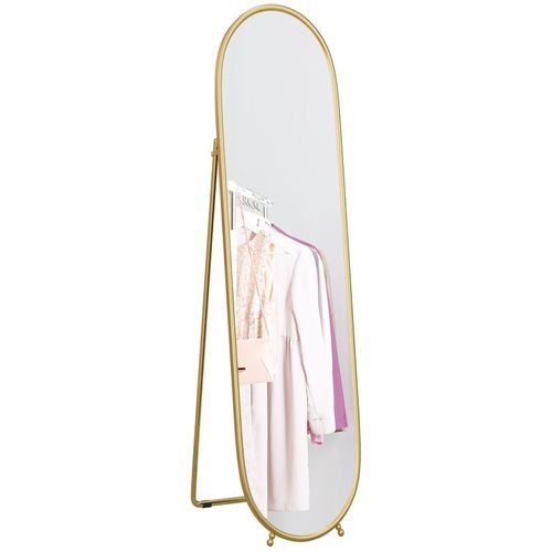 4255633571359 - Ganzkörperspiegel 160 x 40 cm Wandspiegel mit Ständer Metallrahmen Oval Standspiegel für Wohnzimmer Schlafzimmer Gold - Homcom