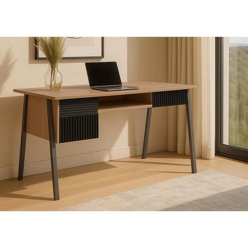 4057651792736 - Schreibtisch MCW-O40 Bürotisch Computertisch MDF Metall Melamin 78x120x60cm ~ natur