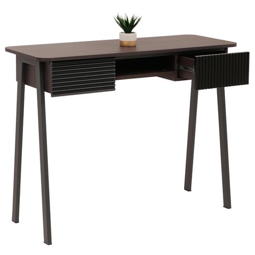 4057651792583 - Konsolentisch MCW-O40 Telefontisch Flur- Beistelltisch Ablage Schublade MDF Melamin Metall 88x110x40cm ~ Walnuss-Optik