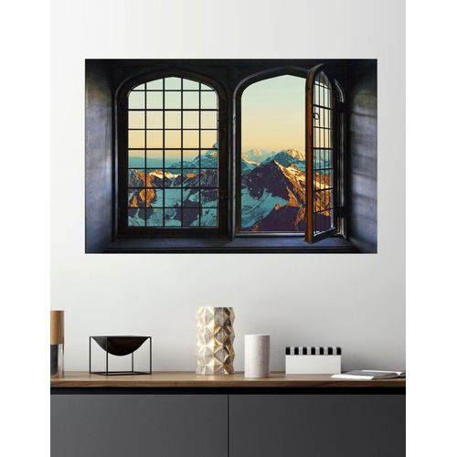 4049009358367 - Wandsticker QUEENCE Berge bunt B60cm H40cm Vinyl Wandtattoos Wandsticker Wandbild selbstklebend 3D Fenster