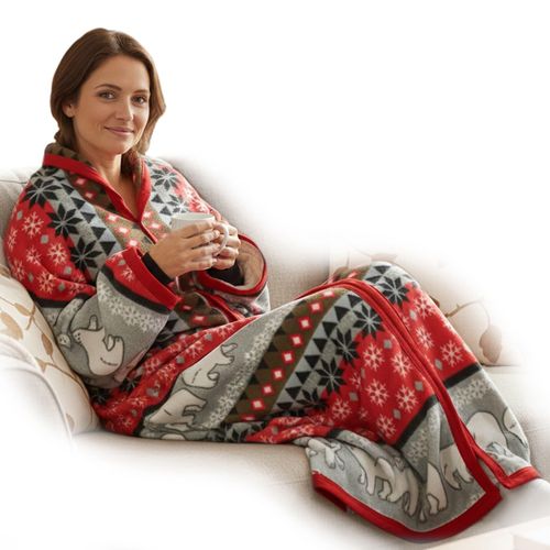 4255636668247 - NYVI Ärmeldecke CozyBear - Kuscheldecke mit Ärmeln - TV Blanket mit Reißverschluss für Erwachsene & Kinder - TV Decke mit Ärmeln FarbeRot Anzahl1