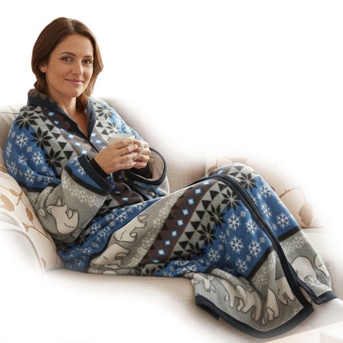 4255636668254 - NYVI Ärmeldecke CozyBear - Kuscheldecke mit Ärmeln - TV Blanket mit Reißverschluss für Erwachsene & Kinder - TV Decke mit Ärmeln FarbeBlau Anzahl1