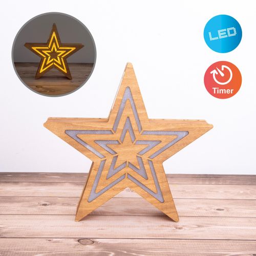 4003222886014 - näve Dekolicht Stern Weihnachtsdeko Ein- Ausschalter Timerfunktion LED fest integriert Warmweiß Sperrholz 10x LED Batteriefach mit Ein- Ausschalter+Timerfunktion beige