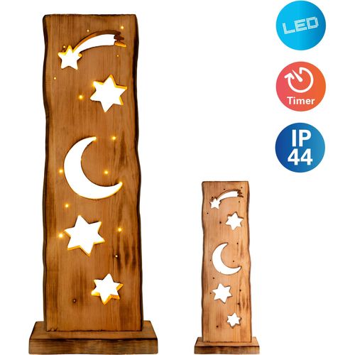 4003222883556 - näve LED Dekoobjekt LED-Holz-Dekoleuchte Mond Sterne Weihnachtsdeko aussen Ein- Ausschalter LED fest integriert Warmweiß Für Aussenbereich geeignet incl Timer (6h an und 18h aus) aus Holz braun