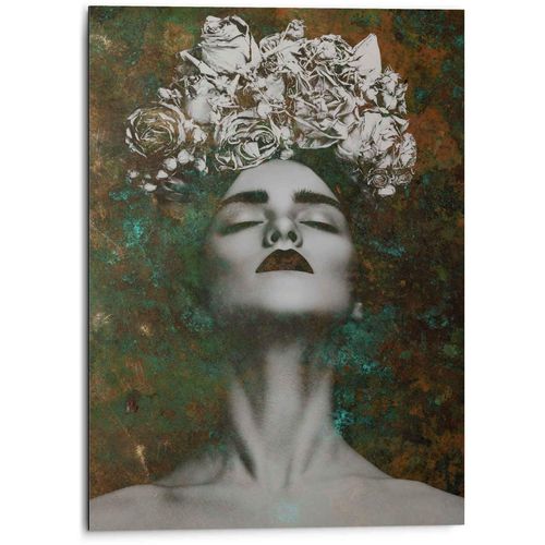8714597612240 - Wandbild REINDERS Aluminium Wandbild Frau mit Blumenkranz Kräftig - Sensual braun (farbe bild(er) braun) B50cm H70cm Aluminium Bilder