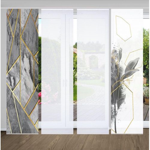 4056751444026 - Schiebegardine HOME IN GREEN SIGNUM Gr 1 grau B60cm H245cm Polyester Gardinen SET DIGITALDRUCKBAMBUSOPTIK RECYCELT