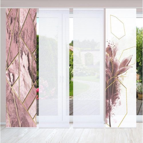 4056751444019 - Schiebegardine HOME IN GREEN SIGNUM Gr 1 rosa B60cm H245cm Polyester Gardinen SET DIGITALDRUCKBAMBUSOPTIK RECYCELT