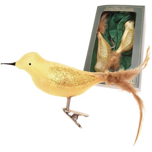 0024762242119 - Weihnachtsbaumklammer KREBS GLAS LAUSCHA Amsel Eislack unversilbert gold B6cm H6cm T17cm Glas Weihnachtsbaumschmuck Weihnachtsbaumklammern Glas mundgeblasen handgefertigt Glasvogel