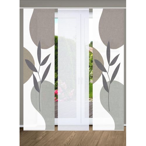 4056751444811 - Schiebegardine HOME IN GREEN FRONDA Gr 1 grau (steinfarben) B60cm H245cm Polyester Gardinen SET DIGITALDRUCKBAMBUSOPTIK RECYCELT