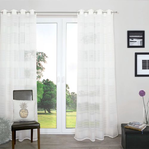 4015161112604 - Gardine DECOLIFE Estelle Gr 1 weiß B135cm H245cm Wirkware Polyester Gardinen Ösenschal mit Blockstreifen weiß