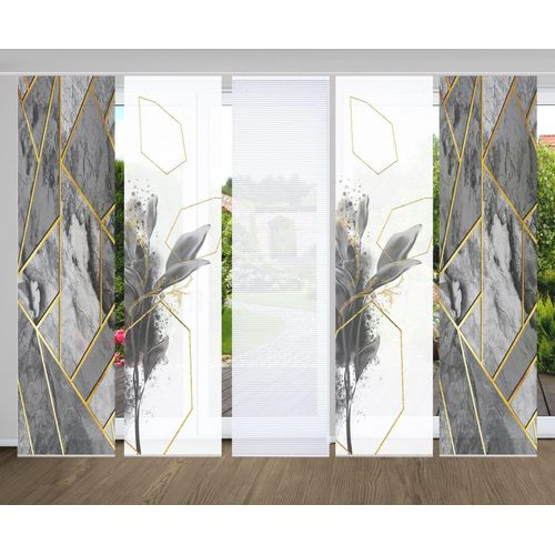 4056751444057 - Schiebegardine HOME IN GREEN SIGNUM Gr 1 grau B60cm H245cm Polyester Gardinen SET DIGITALDRUCKBAMBUSOPTIK RECYCELT