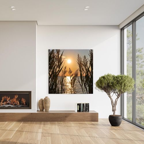4067437130638 - XXL-Wandbild QUEENCE Akustikbild Seelandschaft Gräser farbe bild(er) natur B70cm H70cm T25cm Polyester Bilder Einfache Akustiklösung ohne Baumaßnahme Schalldämmung Paneele