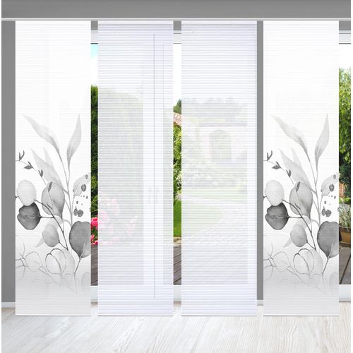 4056751441087 - Schiebegardine HOME IN GREEN ABANIO Gr 1 grau B60cm H245cm Polyester Gardinen SET DIGITALDRUCKBAMBUSOPTIK RECYCELT