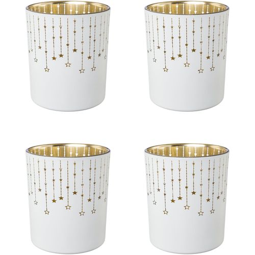 4064118994893 - Teelichthalter CREATIV DECO Weihnachtsdeko Kerzenhalter Gr H 1000 cm weiß Windlichter Laternen mit goldfarbener Innenseite