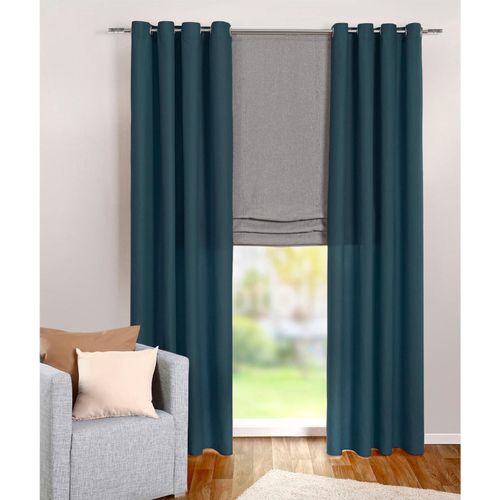 4005385832389 - Vorhang WECKBRODT Vito Gr 1 blau (dunkelpetrol) B140cm H245cm Satin Polyester Gardinen Ösenschal Gardine blickdicht Microvelour Unifarben Store