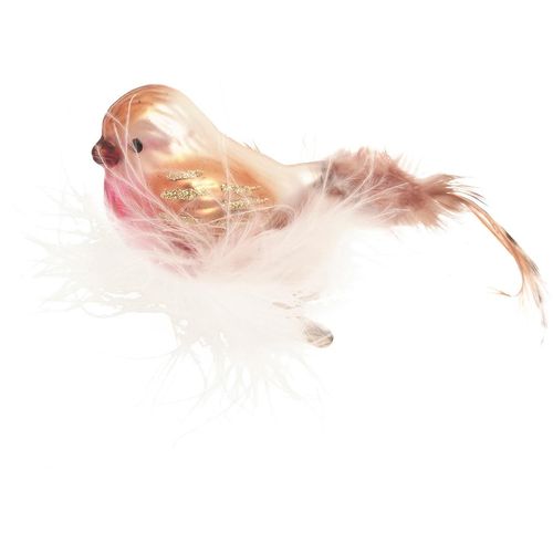 0024762243031 - Weihnachtsbaumklammer KREBS GLAS LAUSCHA Vogel mit Federnest braun B9cm H7cm T14cm Glas Weihnachtsbaumschmuck Weihnachtsbaumklammern Glas mundgeblasen handgefertigt Glasvogel