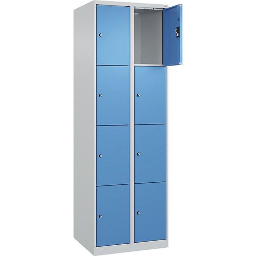 4068192003045 - 4er-Schließfachschrank Evolo PLUS 2 Abteile lichtgrau lichtblau B 600 mm 8 Fächer mit Bodengleitern Zylinderschloss kaiserkraft 4068192003045 - 4er-Schließfachschrank Evolo PLUS 2 Abteile lichtgrau lichtblau B 600 mm 8 Fächer mit Bodengleitern Zylinderschloss kaiserkraft