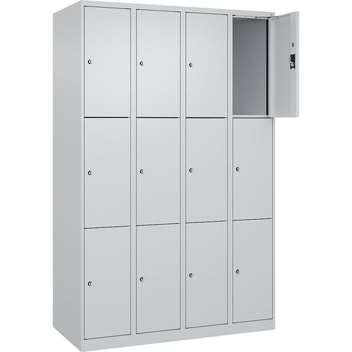 4068192008057 - 3er-Schließfachschrank Evolo PLUS 4 Abteile lichtgrau B 1200 mm 12 Fächer mit Bodengleitern Zylinderschloss kaiserkraft