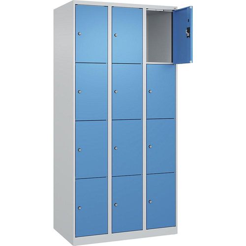 4068192005742 - 4er-Schließfachschrank Evolo PLUS 3 Abteile lichtgrau   lichtblau B 900 mm 12 Fächer mit Bodengleitern Zylinderschloss kaiserkraft