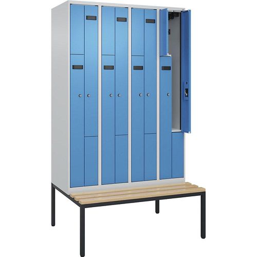 4068192978428 - Z-Spind Evolo PLUS Sitzbank 4 Abteile lichtgrau lichtblau B 1200 mm Zylinderschloss mit untergebauter Sitzbank Buche kaiserkraft 4068192978428 - Z-Spind Evolo PLUS Sitzbank 4 Abteile lichtgrau lichtblau B 1200 mm Zylinderschloss mit untergebauter Sitzbank Buche kaiserkraft