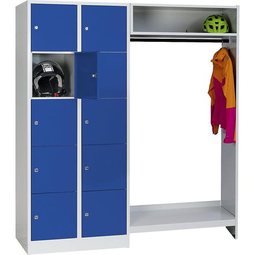4250618217635 - Schließfachgarderoben-System 10 Fächer links 10 Kleiderbügel Gesamtbreite 1670 mm Fachbreite 398 mm enzianblau lichtgrau 4250618217635 - Schließfachgarderoben-System 10 Fächer links 10 Kleiderbügel Gesamtbreite 1670 mm Fachbreite 398 mm enzianblau lichtgrau