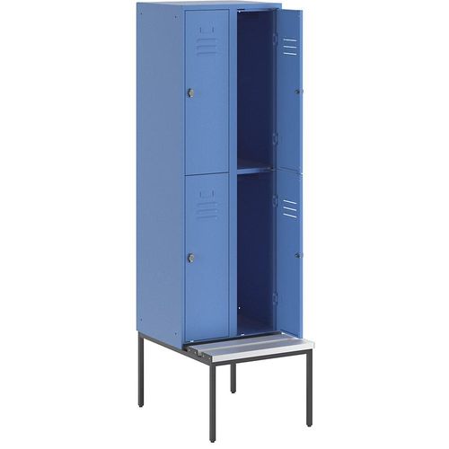 4250618235721 - Halbhoher Garderobenschrank mit Sitzbankuntergestell 300 mm 4 Fächer Vollwand lichtblau 4250618235721 - Halbhoher Garderobenschrank mit Sitzbankuntergestell 300 mm 4 Fächer Vollwand lichtblau