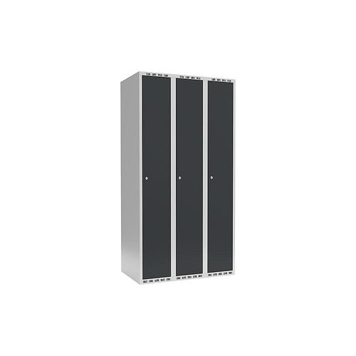 7042423058339 - Spind Fydor 3 Abteile lichtgrau   grau B 900 mm 3 Abteile flache Dachform Zylinderschloss kaiserkraft