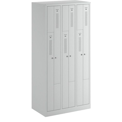 4061753004130 - eurokraft basic AMSTERDAM Z-Garderobenschrank Breite 870 mm 3 Abteile 6 Türen Türfarbe Lichtgrau Korpus lichtgrau