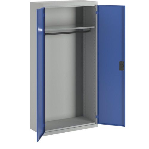 4250618252698 - Garderoben-Flügeltürschrank mit E-Schloss mit Vollblechtüren lichtgrau   enzianblau Wolf