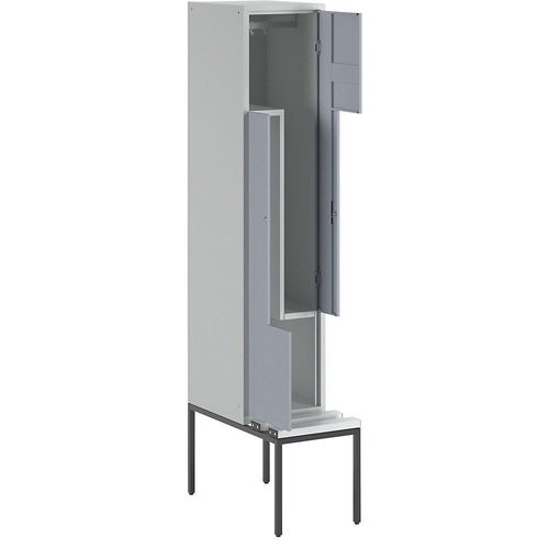 4250618252797 - Z-Garderobenschrank mit Sitzbank HxBxT 2140 x 400 x 500 mm 2 Abteile Türen silbergrau