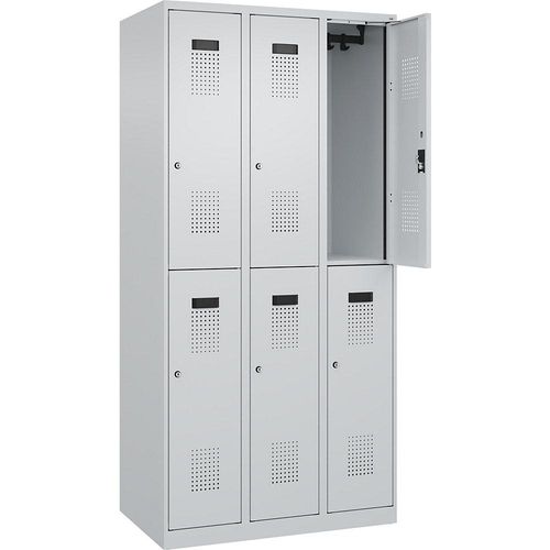 4067521996003 - Doppelstock-Spind Evolo PLUS 3 Abteile lichtgrau B 900 mm mit Bodengleitern Zylinderschloss