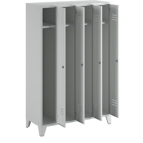 4250618226927 - Stahlspind mit Stollenfüßen Abteile schrankhoch Vollwandtüren Abteilbreite 300 mm 4 Abteile lichtgrau