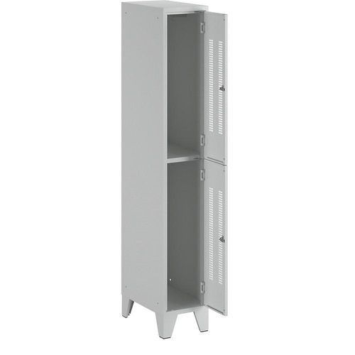4250618239200 - Stahlspind mit Stollenfüßen Abteile halbhoch Lochblechtüren Abteilbreite 300 mm 2 Fächer lichtgrau