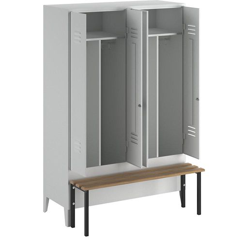 4250618230443 - Schwarz-Weiß-Spind Berlin 2 mit Sitzbank 2 Abteile lichtgrau B 1200 mm vorgebaut Buchenholz Wolf