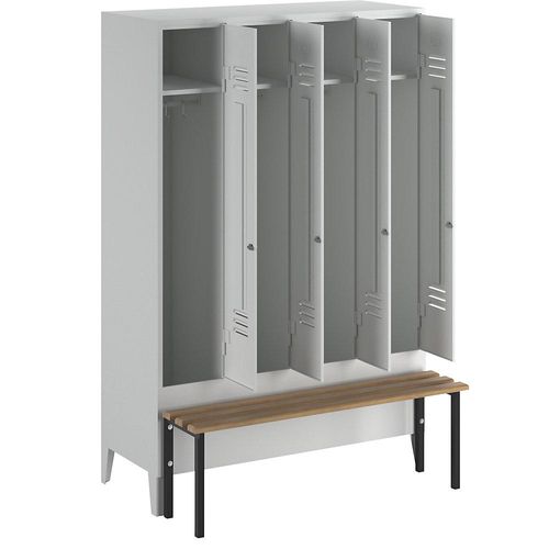4250618230856 - Kleiderspind mit vorgebauter Bank Vollwand-Türen Abteilbreite 300 mm 4 Abteile lichtgrau