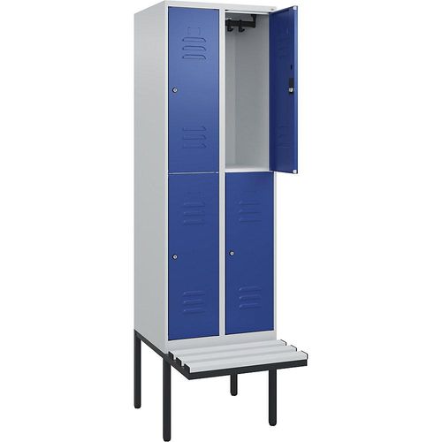 4066681797833 - Doppelstock-Spind Classic PLUS Sitzbank 2 Abteile lichtgrau enzianblau B 600 mm Zylinderschloss auskragend Kunststoff C+P 4066681797833 - Doppelstock-Spind Classic PLUS Sitzbank 2 Abteile lichtgrau enzianblau B 600 mm Zylinderschloss auskragend Kunststoff C+P