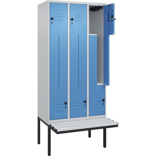 4067521115510 - Z-Spind Classic PLUS Sitzbank 3 Abteile lichtgrau   lichtblau B 900 mm Sicherheits-Drehriegel auskragend Kunststoff C+P